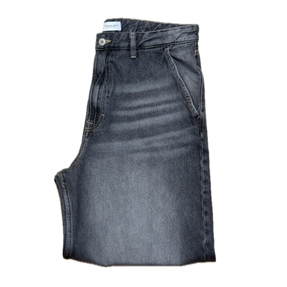 👖🛹 BERSHKA Zara Wide Leg Y2K Streetwear Charcoal Gray Wash Jeans Women’s USA 10 - Picture 4 of 5